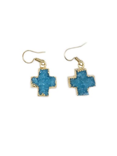 Personalized Cross Blue Natural Crystal Earrings