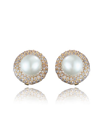 Women Elegant Round Shaped Pearl Stud Earrings