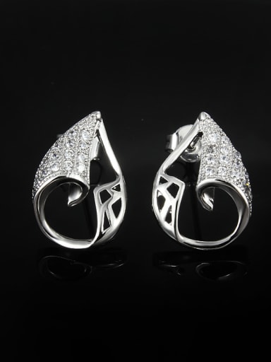 Platinum Plated Water Drop Shaped Zircon Stud Earrings