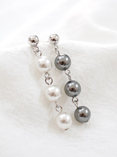 Fashion Three Artificial Pearls Silver Stud Earrings