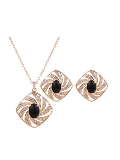 Alloy Imitation-gold Plated Fashion Artificial Stones Square-shaped Pieces Jewelry Set