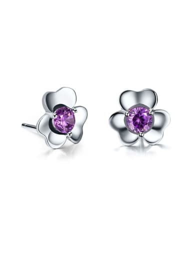 Women Purple Zircon Flower stud Earring