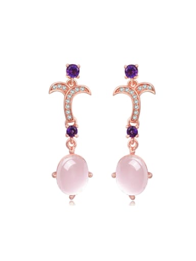 18K Rose Gold Plated Pink Crystal Drop Earrings