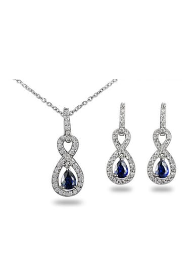 custom Blue Number Eight Shaped Zircon Copper Two Pieces Jewelry Set