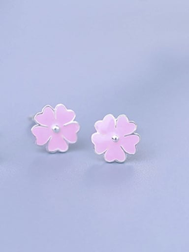Pink Flower Shaped Stud Earrings