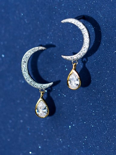 925 Sterling Silver With Platinum Plated Delicate Moon Earrings