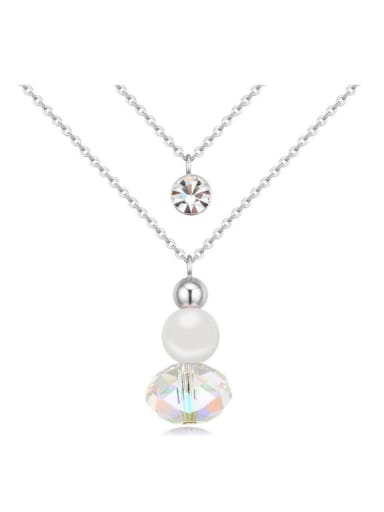 Fashion Double Layers Imitation Pearl austrian Crystal Alloy Necklace