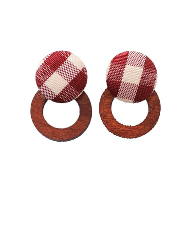 Alloy With Gold Plated Simplistic  Checkered Wood Geometric Stud Earrings