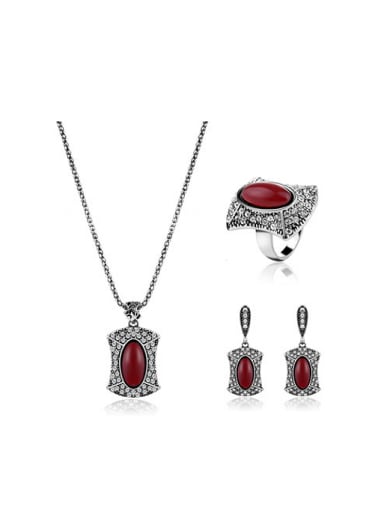 Alloy Antique Silver Plated Vintage style Artificial Stones Three Pieces Jewelry Set