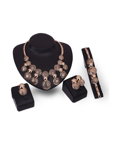 Alloy Imitation-gold Plated Vintage style Round-shaped Hollow Four Pieces Jewelry Set