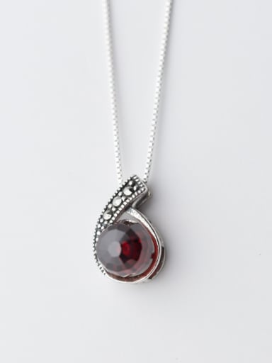 Exquisite Red Number Six Shaped Stone S925 Silver Pendant