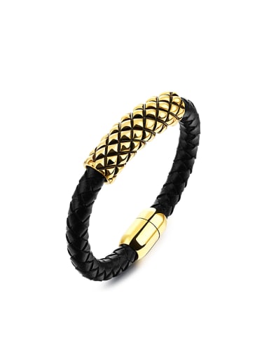 Fashion Gold Plated Titanium Artificial Leather Men Bracelet