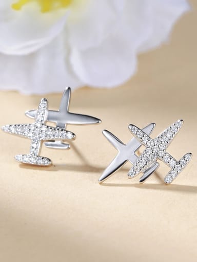 Fashion Personalized Double Plane Cubic Zirconias 925 Silver Stud Earrings