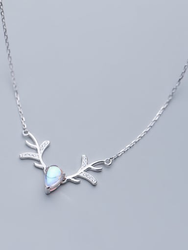 925 Sterling Silver With Silver Plated Simplistic Antler Water Drop Necklaces