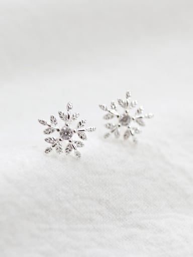 Fashion Little Snowflake Silver Stud Earrings