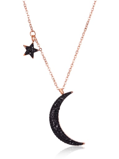 Stainless Steel With black Rhinestone Trendy Moon star Necklaces