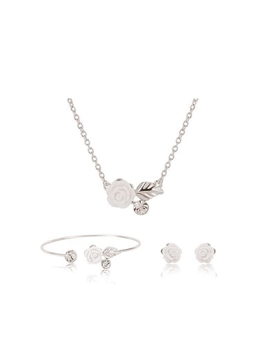 Alloy White Gold Plated Fashion Flower Artificial Gemstones Three Pieces Jewelry Set