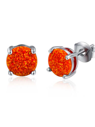 Round Orange Opal White Gold Plated Stud Earrings
