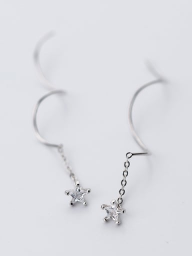 Fresh Star Shaped Rhinestones S925 Silver Line Earrings
