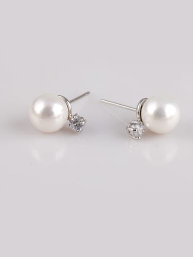 8mm Shell Pearls, Copper And Zircon stud Earring