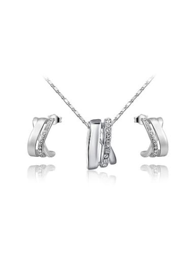 Delicate Platinum Plated Geometric Shaped Austria Crystal Two Pieces Jewelry
