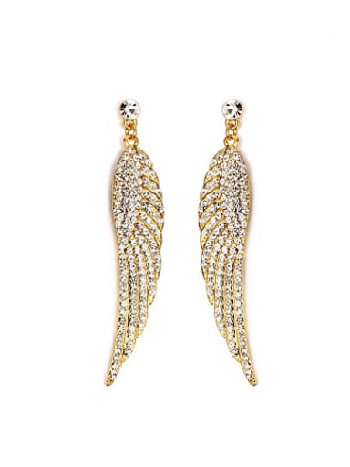 Exquisite Gold Plated Feather Shaped Rhinestone Drop Earrings