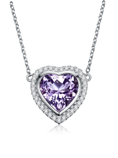 Platinum Plated Amethyst Gemstone Heart-shaped Pendant