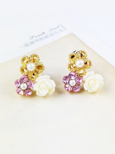 Women 16K Gold Plated Flower Shaped Crystal Earrings