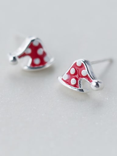 925 Sterling Silver With Platinum Plated Cute Christmas Hat Stud Earrings