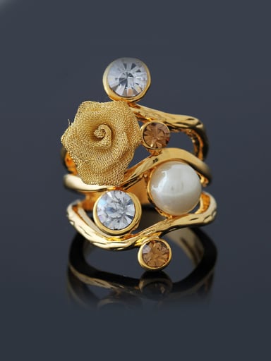 Classical Noble style Artificial Pearl Cubic Rhinestones Flowery Alloy Ring