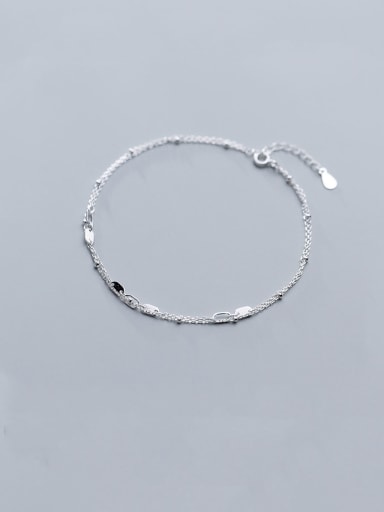 925 Sterling Silver With Platinum Plated Elliptical Hollow Double-Layer Trend Anklet
