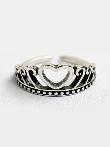 Personalized Heart Crown Silver Opening Ring