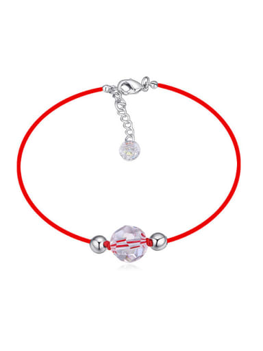 Simple White austrian Crystal Beads Red Rope Bracelet