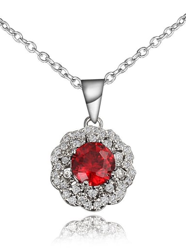 Red 18K Platinum Plated Flower Shaped Zircon Necklace