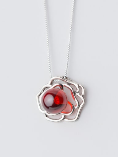 All-match Red Flower Shaped Stone S925 Silver Pendant