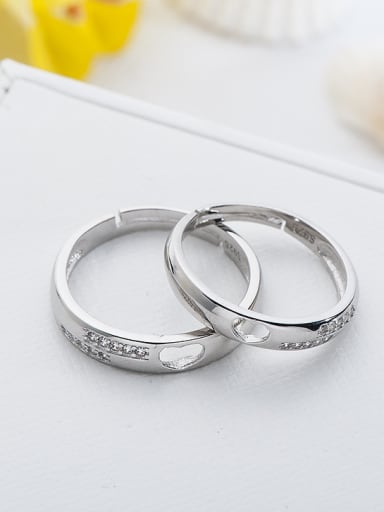 925 Sterling Silver With Cubic Zirconia Simplistic Heart Loves  Band Rings