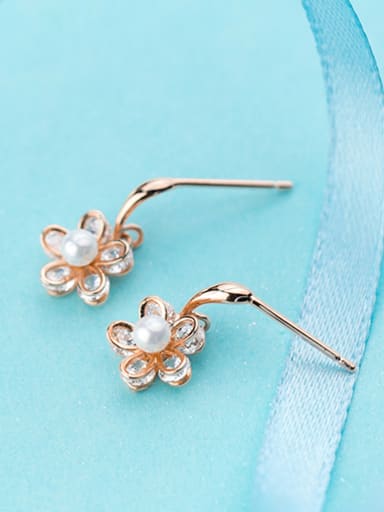 Elegant Rose Gold Artificial Pearl Flower Drop Earrings
