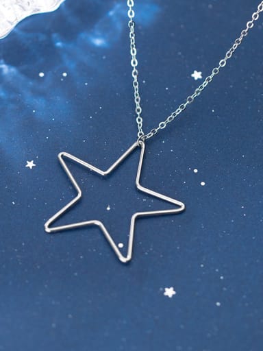 925 Sterling Silver With Platinum Plated Simplistic Star Necklaces