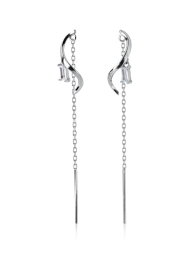 925 Sterling Silver With Platinum Plated Simplistic Chain Threader Earrings