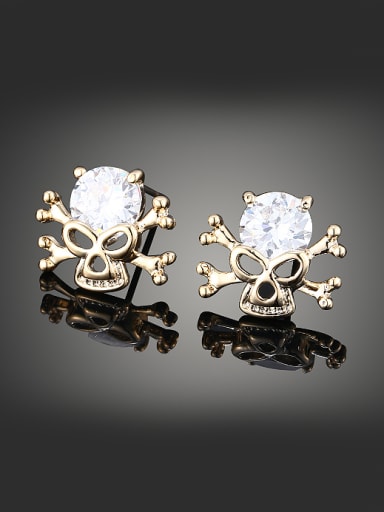 Personalized White Zircon Skull Copper Stud Earrings