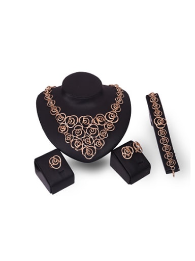 Alloy Imitation-gold Plated Vintage style Hollow Flower-shaped Four Pieces Jewelry Set