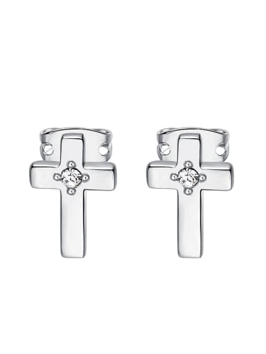 Simple Cross Zircon Platinum Plated Stud Earrings