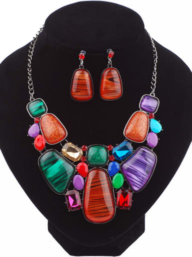Exaggerated Geometrical Colorful Resin Alloy Two Pieces Jewelry Set