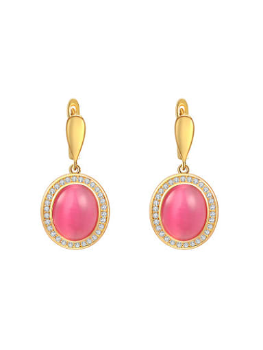 Elegant Pink Oval Shaped Opal Drop Earrings