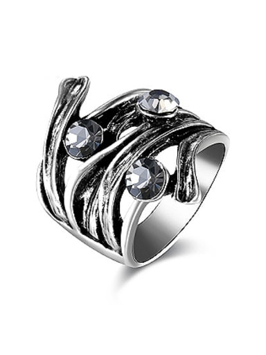 Exaggerated Silver Plated Geometric Shaped Crystal Ring