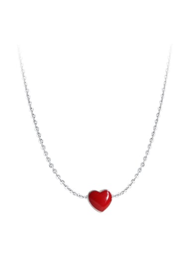 Simple Red Little Heart Silver Necklace