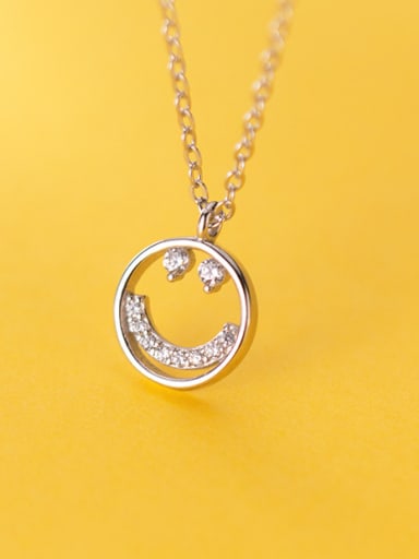 925 Sterling Silver With Platinum Plated Simplistic Face Necklaces