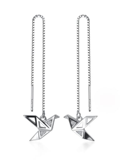 925 Sterling Silver With Platinum Plated Simplistic  Paper Crane Threader Earrings And Necklace