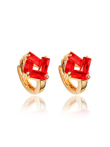 Red 18K Gold Square Shaped Zircon Clip Earrings