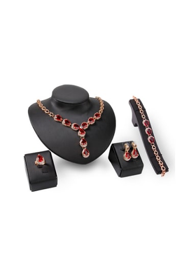 Alloy Imitation-gold Plated Fashion Water Drop shaped Artificial Ruby Four Pieces Jewelry Set